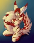  allinix black_nose breasts canine female fennec fox fur hair mammal markings red_fur red_hair red_markings sitting solo white_fur 