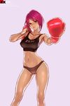  1girl bikini_bottom boxing_gloves boxing_ring breasts cleavage erect_nipples highres navel pink_hair shirt tank_top taut_clothes taut_shirt yellow_eyes zx-77 