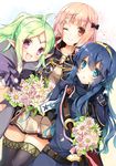  :d ;) ahoge armor bad_id bad_pixiv_id blue_eyes blue_hair bouquet bow cape dutch_angle fang female_my_unit_(fire_emblem:_kakusei) fire_emblem fire_emblem:_kakusei flower gloves green_hair hair_bow long_hair lucina mamkute miwabe_sakura multiple_boys multiple_girls my_unit_(fire_emblem:_kakusei) nono_(fire_emblem) one_eye_closed open_mouth pink_eyes pink_hair pointy_ears ponytail purple_eyes smile thighhighs tiara 