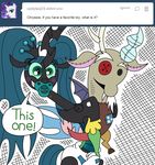  ask_crinkle_bottom_chrysalis changeling clothing crinklebottomchrysalis dialog diaper discord_(mlp) doll draconequus english_text equine eyes_closed fangs female feral friendship_is_magic green_hair hair holes horn mammal my_little_pony pacifier plushie queen_chrysalis queen_chrysalis_(mlp) solo text tumblr twintails wings 
