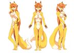  breasts canine claws female fox fur hair long_hair mammal multiple_poses nipples nude ouka plain_background pubes pussy red_hair solo standing tongue white_background yellow_fur 