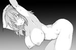  armpits bent_over blush breasts charlotte_e_yeager greyscale hanging_breasts kuronyan large_breasts long_hair monochrome nipples nude open_mouth solo strike_witches sweat world_witches_series 
