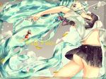  ass bottle_miku character_name fish hair_ribbon hatsune_miku liquid_hair long_hair no_panties ribbon school_uniform serafuku skirt solo togashi_(choco-bakama_kitchen) very_long_hair vocaloid water 