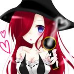  :o bare_shoulders blue_eyes breasts cleavage collarbone gun hair_over_one_eye hat heart kinoko0120 league_of_legends long_hair red_hair sarah_fortune smoke solo upper_body weapon 