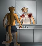  blood boxer_briefs cat crying dripping feline male mammal mirror solo topless underwear 