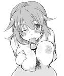  blush breasts censored charlotte_e_yeager greyscale hetero kuronyan large_breasts long_hair looking_at_viewer monochrome nipples nude one_eye_closed open_mouth paizuri penis shiny shiny_hair solo_focus strike_witches world_witches_series 