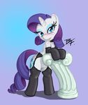  blue_eyes blush clothing collar collor cutie_mark equine eyeliner female feral friendship_is_magic fur hair horn horse legwear looking_at_viewer mammal my_little_pony plain_background pony pose purple_hair pussy rarity_(mlp) richardblackfox signature solo stockings teats unicorn white_fur 