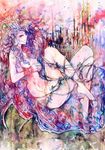  ayako_(nihilism) barefoot breasts closed_eyes flower medium_breasts nude original plant solo traditional_media vines watercolor_(medium) 