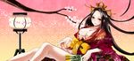  areolae bad_id bad_pixiv_id breasts brown_eyes crown fan futanari highres japanese_clothes kimono large_breasts long_hair memai original solo very_long_hair 