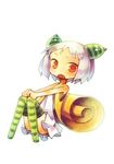  :o antennae chibi chuno_(poym) dress leucochloridium_paradoxum open_mouth orange_eyes original personification short_hair sitting snail snail_girl solo striped striped_legwear thighhighs white_hair 