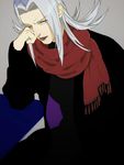  bad_id bad_pixiv_id black_lipstick butubutubutubutu hat jojo_no_kimyou_na_bouken leone_abbacchio lipstick long_hair makeup male_focus scarf silver_hair solo 