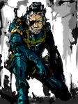  bad_id bad_pixiv_id beard big_boss blue_eyes bodysuit eyepatch facial_hair goggles goggles_on_head grey_hair kafe_(bonbonrocks) male_focus metal_gear_(series) metal_gear_solid:_ground_zeroes night_vision_device one_knee solo 