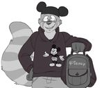  black_and_white disney eyewear glasses greyscale hoodie male mammal mickey_mouse monochrome red_panda solo vasuki 