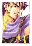  black_hair blue_eyes jewelry jojo_no_kimyou_na_bouken joseph_joestar_(young) kurenai_karasu male_focus scarf solo 