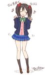  :d ^_^ black_hair blazer bow bowtie closed_eyes full_body hair_bow jacket loafers love_live! love_live!_school_idol_project miniskirt ooyari_ashito open_mouth otonokizaka_school_uniform school_uniform shoes simple_background skirt slim_legs smile socks solo standing twintails white_background yazawa_nico 