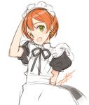  brown_hair earrings green_eyes headdress hoshizora_rin jewelry looking_at_viewer love_live! love_live!_school_idol_project maid maid_headdress ooyari_ashito short_hair simple_background sketch smile solo white_background 