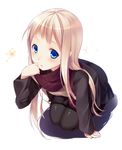  arm_support blonde_hair blue_eyes itou_nanami kneeling long_hair original pantyhose sagiko scarf skirt solo 