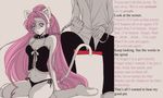  1boy 1girl :o animal_ears artist_request bare_shoulders brainwashing chains code_geass collar corset euphemia_li_britannia faceless faceless_male fake_animal_ears head_out_of_frame headphones hypnosis kneehighs kurimomo leash legs lelouch_lamperouge lingerie long_hair midriff mind_control navel panties pet_play pink_hair purple_eyes side-tie_panties sitting slave tail text underwear very_long_hair wariza 