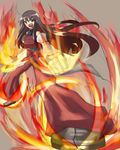  aura bad_id bad_pixiv_id black_hair clenched_hands detached_sleeves fire hakama irebun japanese_clothes leotard long_hair m.u.g.e.n nontraditional_miko original powering_up red_hakama sendai_hakurei_no_miko solo touhou very_long_hair wide_sleeves yellow_eyes 