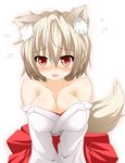  animal_ears bad_id bad_twitter_id bare_shoulders breasts cleavage hajime_(ak-r) in_heat inubashiri_momiji large_breasts looking_at_viewer red_eyes solo tail touhou wolf_ears wolf_tail 