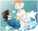  1girl ahiru ahoge bad_id bad_pixiv_id ballet_slippers blue_eyes bracelet crown fakir feathers flower jewelry necklace princess_tutu princess_tutu_(character) saviala star tutu wings 