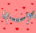  abstract_background amber_eyes banner cutie_mark derpy_hooves_(mlp) equine female friendship_is_magic hair hearts humor my_little_pony pegasus purple_eyes rainbow_dash_(mlp) text toonbat wings 