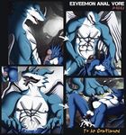  absorption_vore anal_penetration anal_vore anthro anus biceps big_muscles blue_skin body_markings butt comic digimon dragon exveemon gay hindquarters male markings muscles open_mouth penetration penis prey rectum reptile scalie size_difference smile struggling sweat tan_(artist) tongue tongue_out vorarephilia wings 
