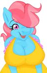  anthro anthrofied apron big_breasts blue_fur breasts chubby cleavage clothed clothing equine female friendship_is_magic fur hair horse huge_breasts joelasko looking_at_viewer mammal milf mother mrs_cake_(mlp) my_little_pony open_mouth parent pink_eyes pink_hair plain_background pony smile solo white_background 