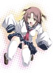  brown_eyes brown_hair infinite_stratos mister_(black_and_white) nohotoke_honne panties pantyshot school_uniform serafuku solo thighhighs underwear 