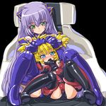  alternate_color altines altrene blonde_hair blue_eyes blush busou_shinki dd_(ijigendd) doll_joints elbow_gloves gloves green_eyes hair_ornament long_hair multiple_girls purple_hair short_twintails sitting smile thighhighs twintails wrist_cuffs 