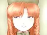  bangs blue_eyes braid face hong_meiling light_smile looking_away orange_hair parted_bangs shirosato sideways_glance solo touhou twin_braids 