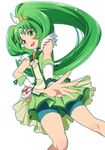  bike_shorts choker cure_march green green_choker green_eyes green_hair green_shorts green_skirt hand_on_hip long_hair looking_at_viewer mattaku_mousuke midorikawa_nao ponytail precure shorts shorts_under_skirt simple_background skirt smile_precure! solo tiara white_background 