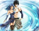  1boy 1girl beaten black_hair blood blue_hair breasts cleavage epic fairy_tail gray_fullbuster injury jewelry juvia_loxar large_breasts long_hair necklace short_hair tattoo torn_clothes 