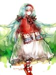  aqua_eyes aqua_hair bad_id bad_pixiv_id bottle_miku cane chipakano dress hair_ribbon hairband hatsune_miku long_hair pantyhose ribbon smile solo striped striped_legwear very_long_hair vocaloid 