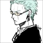  1boy earrings eye_closed formal glasses green_hair jewelry lowres male male_focus one-eyed one_eye_closed one_piece profile roronoa_zoro scar solo sunglasses 