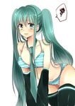  ai_(boredom) blush bra detached_sleeves green_eyes green_hair hatsune_miku highres long_hair necktie panties simple_background solo striped striped_bra striped_panties thighhighs twintails underwear underwear_only very_long_hair vocaloid white_background 