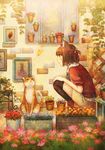  animal_ears bad_id bad_pixiv_id boots braid brown_hair bug butterfly cat cat_ears flower green_eyes insect megumu original short_hair skirt smile solo squatting thighhighs 