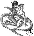  breasts dinosaur duo female fish kissing lesbian marine predaguy scalie shark theropod tyrannosaurus tyrannosaurus_rex 