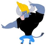  alpha_channel anthro blonde_hair bovine cattle clothing facial_piercing friendship_is_magic hair iron_will_(mlp) johnny_bravo male mammal minotaur my_little_pony nose_piercing parody piercing pinkyvirus plain_background transparent_background 