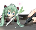  ahoge blue_eyes chibi detached_sleeves green_hair hatsune_miku long_hair necktie skirt sleeves_past_wrists spring_onion tablet tosura-ayato twintails very_long_hair vocaloid 