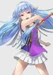  blue_hair kannagi long_hair migita nagi open_mouth purple_eyes simple_background sleeveless solo 