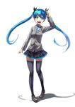  bad_id bad_pixiv_id blue_eyes blue_hair hair_ornament hairclip hatsune_miku long_hair necktie open_mouth pigeon-toed simple_background skirt solo thighhighs tokumaro twintails very_long_hair vocaloid white_background 