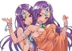  :o bare_shoulders bracelet breast_grab breasts circlet commentary_request dark_skin deep_skin dragon_quest dragon_quest_iv grabbing jewelry large_breasts long_hair manya matsuryuu minea multiple_girls open_mouth purple_eyes purple_hair siblings silver_trim sisters tears twins white_background 