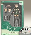  2013 belt bike_shorts black_gloves black_legwear bottle brand_name_imitation brown_hair dated dress elbow_pads figma figure gloves goggles goggles_on_head green_eyes junkpuyo long_hair original plume_(junkpuyo) ponytail puyo_(puyopuyo) puyopuyo short_dress shorts shorts_under_skirt sleeveless solo thighhighs water_bottle wrench zipper 