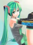  bad_id bad_pixiv_id detached_sleeves green_eyes green_hair hatsune_miku headset hsuliherng long_hair necktie sitting solo thighhighs twintails very_long_hair vocaloid 
