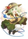  bad_id bad_pixiv_id bow chikamichi_(ssssgirl) flower green_eyes green_hair hat hat_bow hat_flower heart heart_hands komeiji_koishi looking_at_viewer pantyhose rose short_hair solo third_eye touhou white_legwear 