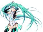  crown elbow_gloves gloves goodsmile_company goodsmile_racing green_eyes green_hair hatenaxx hatsune_miku hatsune_miku_(append) headset long_hair necktie race_queen racing_miku racing_miku_(2013) simple_background skirt solo thighhighs twintails very_long_hair vocaloid vocaloid_append white_background 