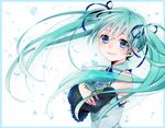  aqua_eyes blue_eyes detached_sleeves flower hair_ribbon hatsune_miku hekiiro long_hair ribbon rose solo twintails vocaloid 