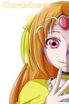  bloom bow character_name choker closed_mouth cure_muse_(yellow) heart highres long_hair magical_girl nishi_koutarou orange_hair out_of_frame pink_eyes portrait precure shirabe_ako simple_background smile solo suite_precure tiara white_background yellow_bow yellow_choker 