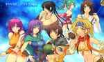  ass bare_shoulders bikini_top black_hair blonde_hair blue_headband braid breasts brown_hair bursting_breasts cape cleavage cousins crop_top crossover detached_sleeves everyone faris_scherwiz final_fantasy final_fantasy_v final_fantasy_vi final_fantasy_vii final_fantasy_x final_fantasy_x-2 fingerless_gloves front-tie_top gloves hand_on_hip headband heterochromia huge_breasts large_breasts legs lenna_charlotte_tycoon looking_back lulu_(ff10) midriff multiple_girls navel no_legwear one_eye_closed orange_shirt orange_skirt panties pantyshot pink_hair pink_panties rikku series_connection shiny shiny_skin shirt short_hair skirt staff string_panties taut_clothes taut_shirt thighs tina_branford underwear upskirt yoko_juusuke yuffie_kisaragi yuna_(ff10) 